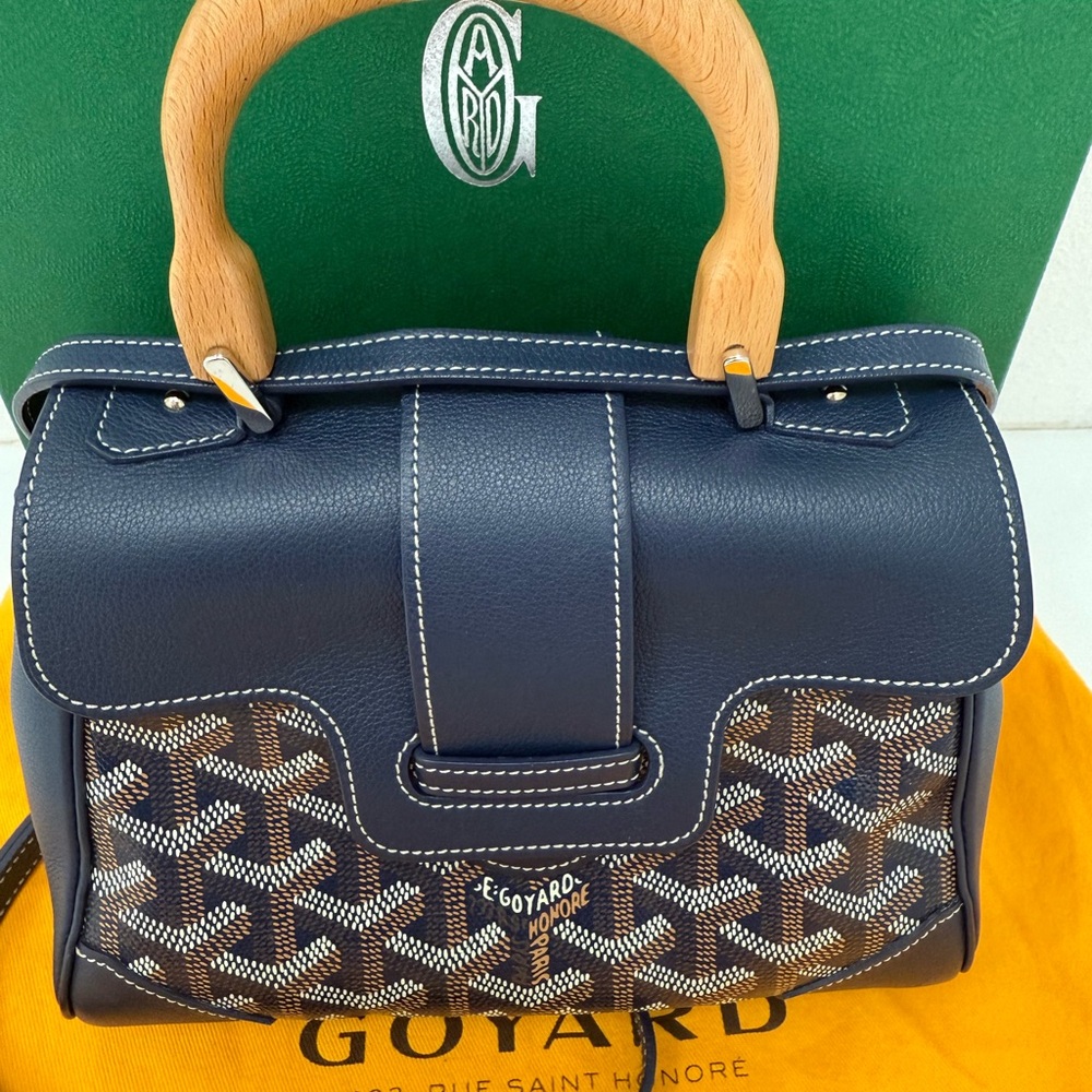 NEW Goyard Saigon Souple Mini Bag Navy Blue Goyardine Palladium Top Handle Bag - Picture 5 of 13